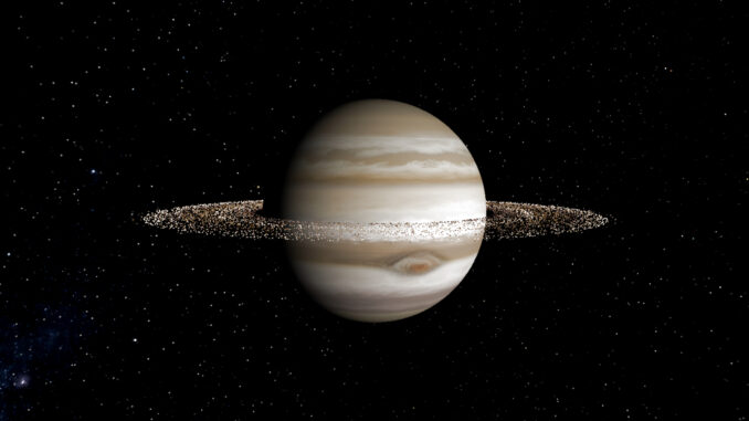 Jupiter's rings may be so puny because of the planet's massive moons